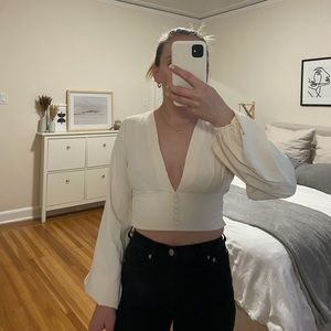 Cream Long Sleeve Crop Top